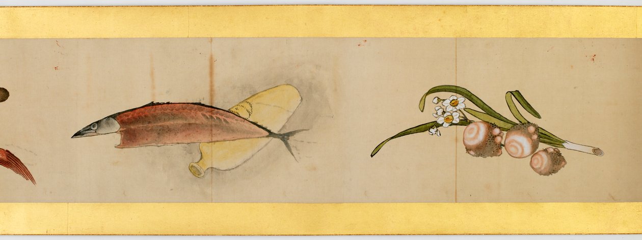 (dettaglio) di un Rotolo con Immagini Varie, Periodo Edo, 1839 da Katsushika Hokusai