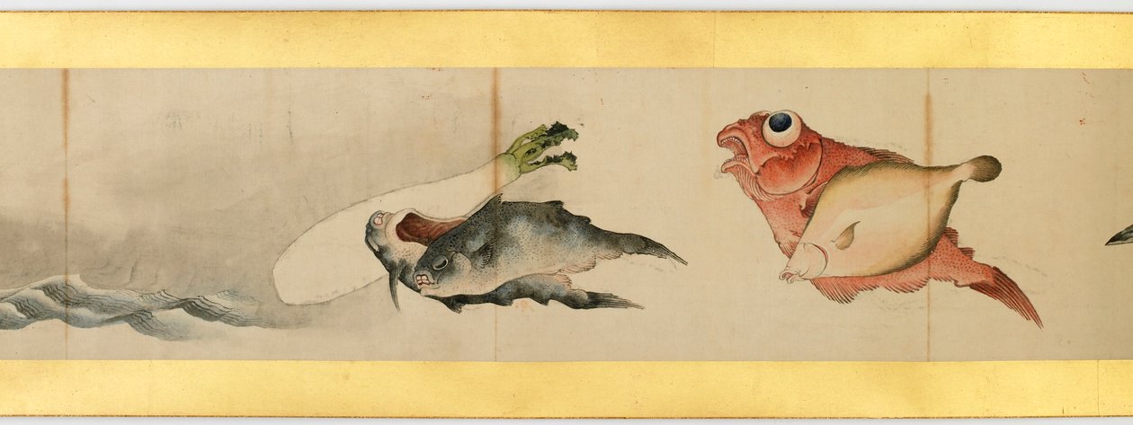(dettaglio) di un Rotolo con Immagini Varie, Periodo Edo, 1839 da Katsushika Hokusai