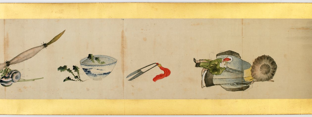 (dettaglio) di un Rotolo con Immagini Varie, Periodo Edo, 1839 da Katsushika Hokusai
