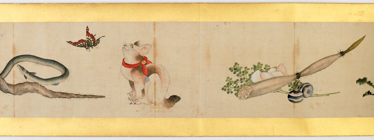 (dettaglio) di un Rotolo con Immagini Varie, Periodo Edo, 1839 da Katsushika Hokusai