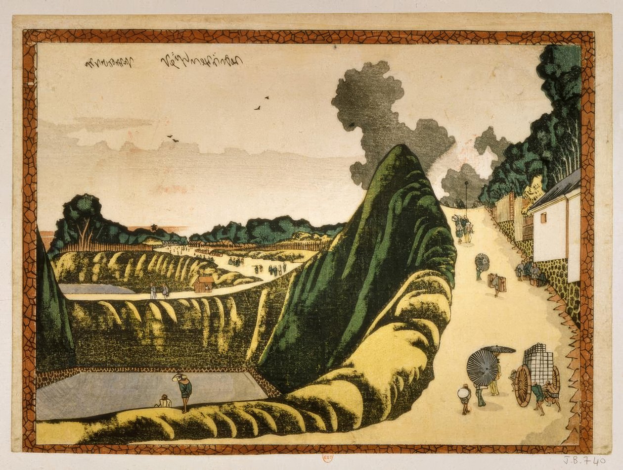 Villaggio sulla strada da Ushigafuchi a Kudan da Katsushika Hokusai