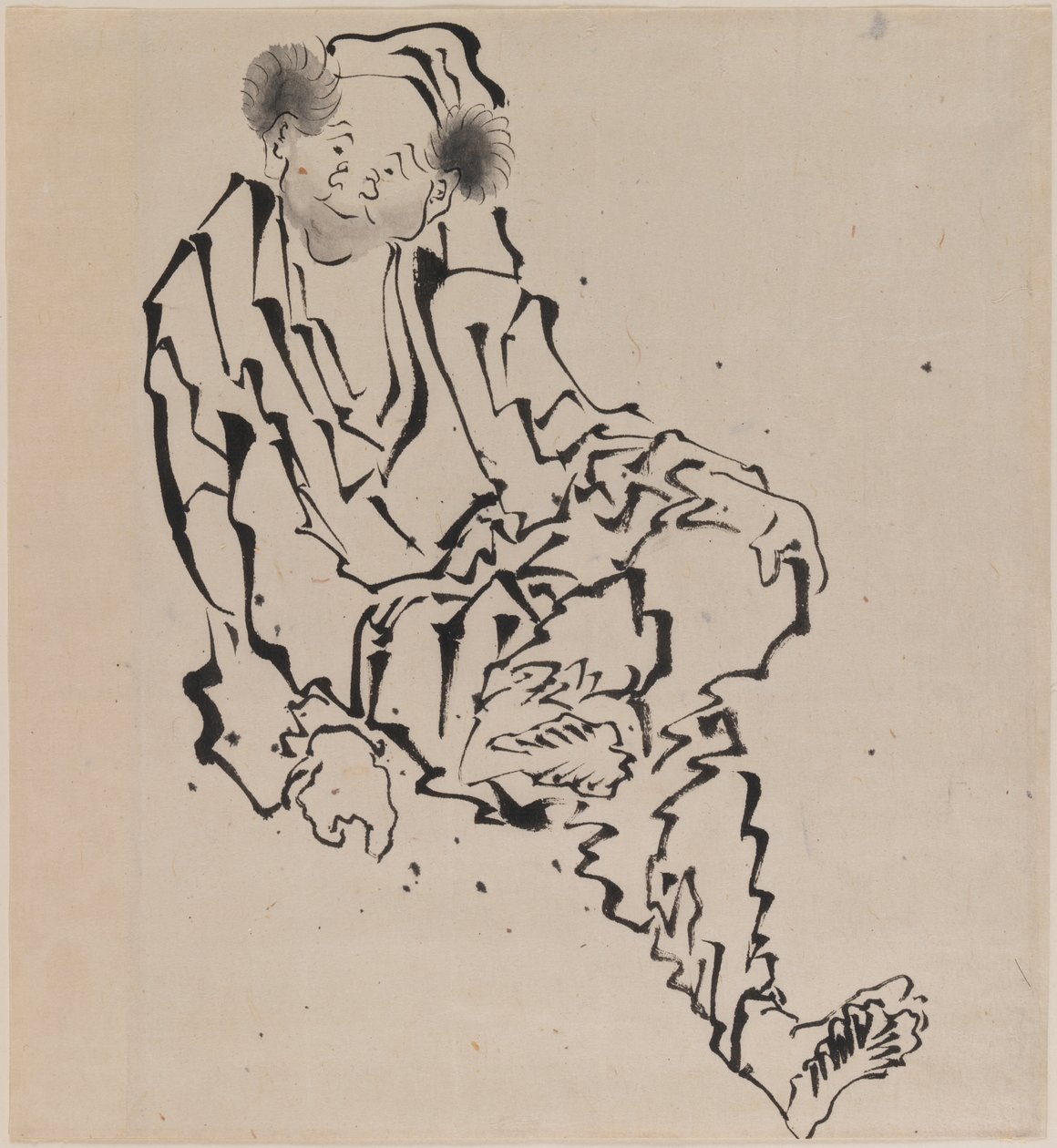 Disegno di un uomo seduto con la gamba sinistra appoggiata sul ginocchio destro da Katsushika Hokusai
