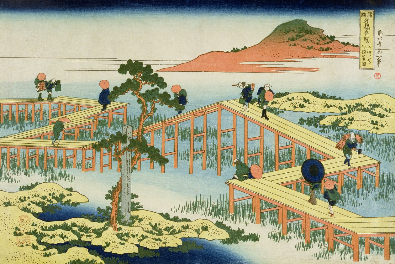Ponte a otto parti, provincia di Mucawa, Giappone, c.1830 da Katsushika Hokusai