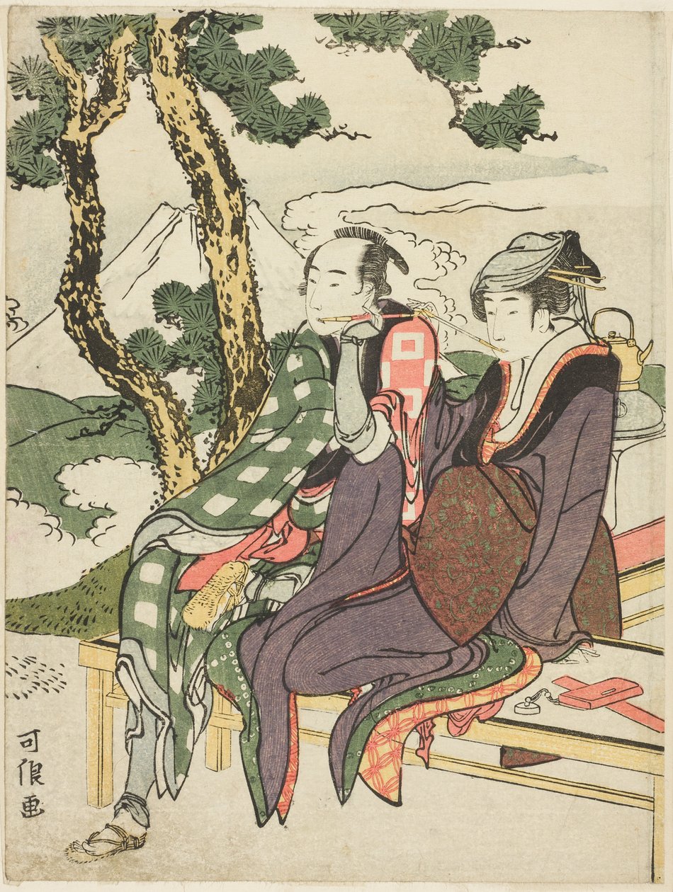 Bagliore serale per Date no Yosaku e Seki no Koman, dalla serie senza titolo nota come "Otto vedute di amanti tragici (Michiyuki hakkei)" da Katsushika Hokusai