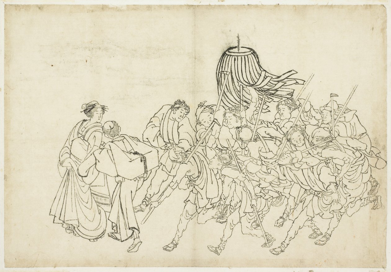 Pompieri in marcia verso il loro festival, 1615-1868 da Katsushika Hokusai