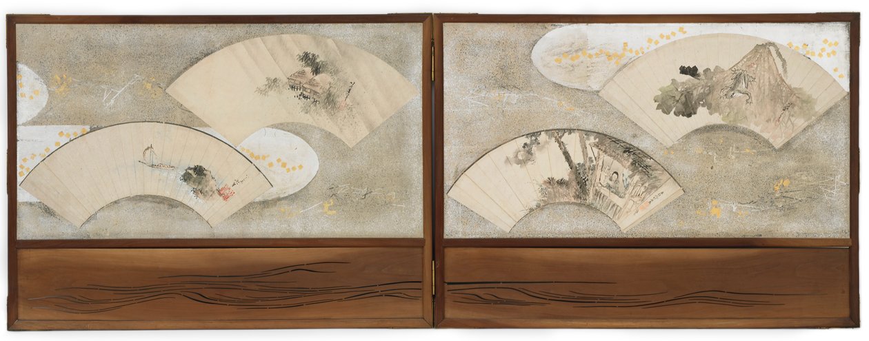 Quattro dipinti a ventaglio montati su uno schermo da Katsushika Hokusai