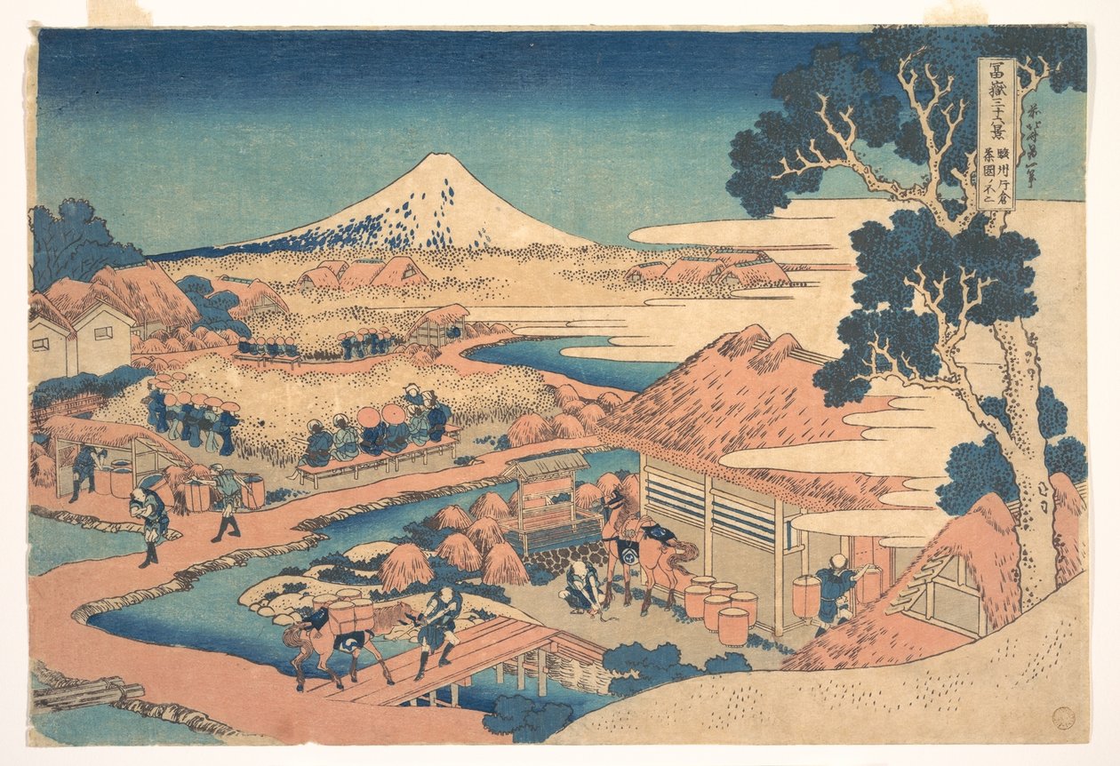 Il Monte Fuji visto dai campi di tè di Katakura nella provincia di Suruga (Sunshū Katakura chaen no Fuji), dalla serie “Trentasei vedute del Monte Fuji” (Fugaku sanjūrokkei) da Katsushika Hokusai