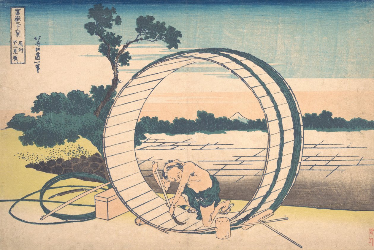 Fujimigahara nella provincia di Owari Bishu Fujimigahara, dalla serie Trentasei vedute, ca. 1830-32 da Katsushika Hokusai