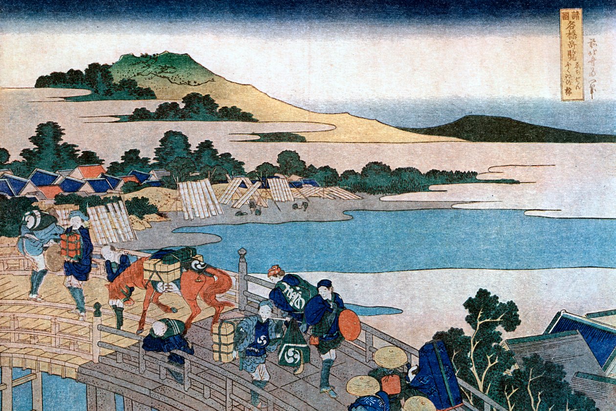 Ponte Fukui, Provincia di Echizen, c1785-1849 da Katsushika Hokusai