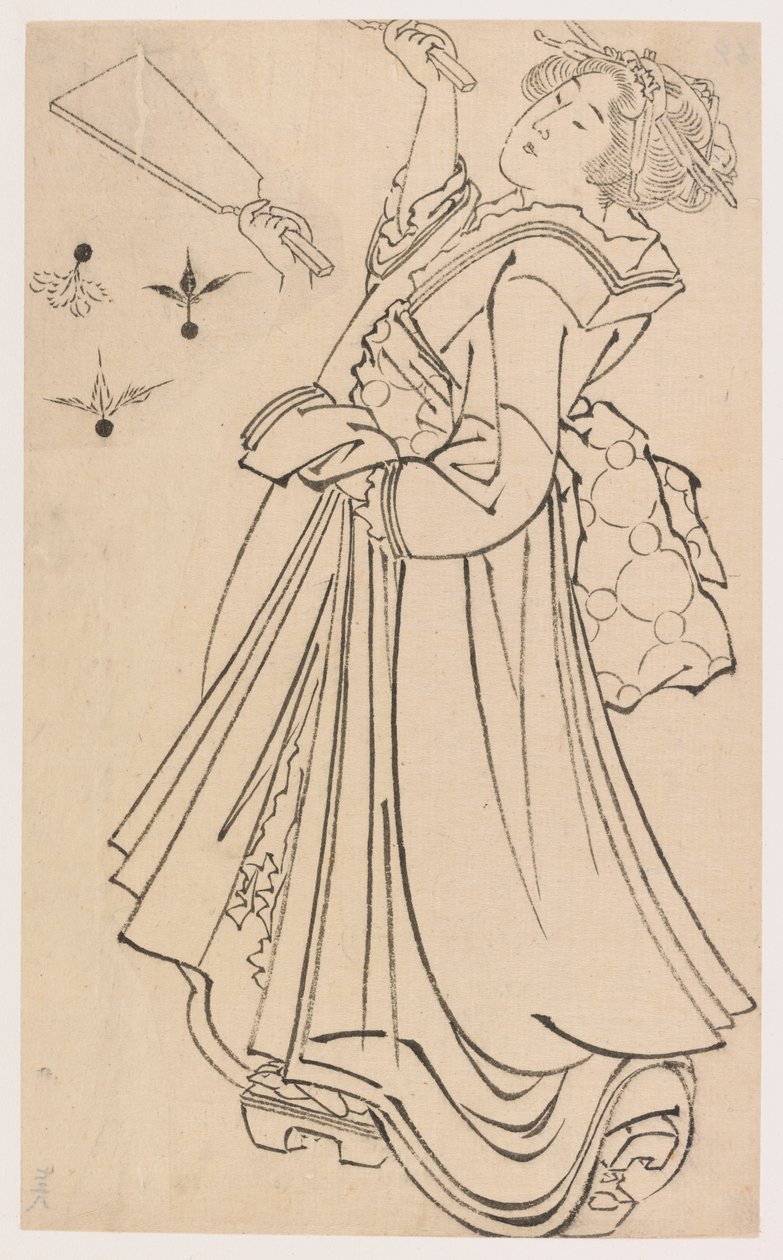 Ragazza che gioca con volano e racchetta da Katsushika Hokusai