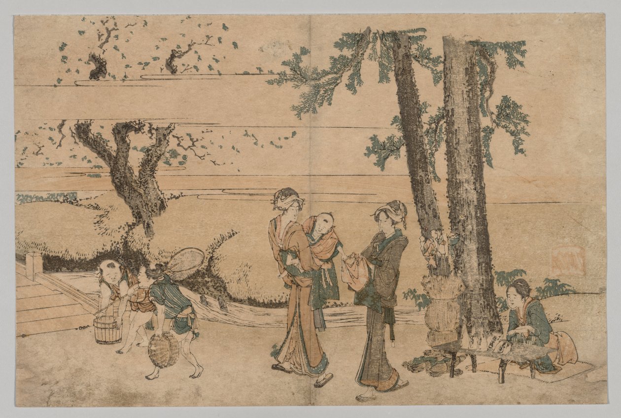 Gruppo di figure vicino a un ruscello da Katsushika Hokusai
