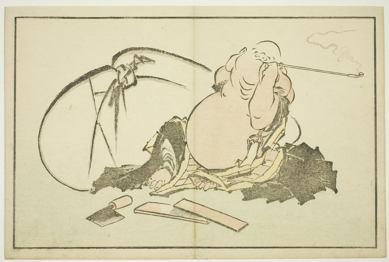 Hotei che fuma la sua pipa, da Il libro delle pitture realistiche di Hokusai, c.1814 da Katsushika Hokusai