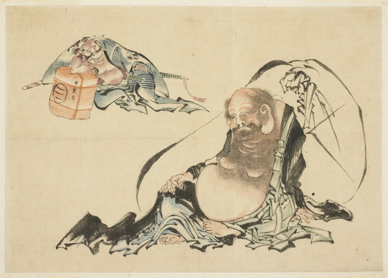Hotei e Asahina Saburo reclinati da Katsushika Hokusai
