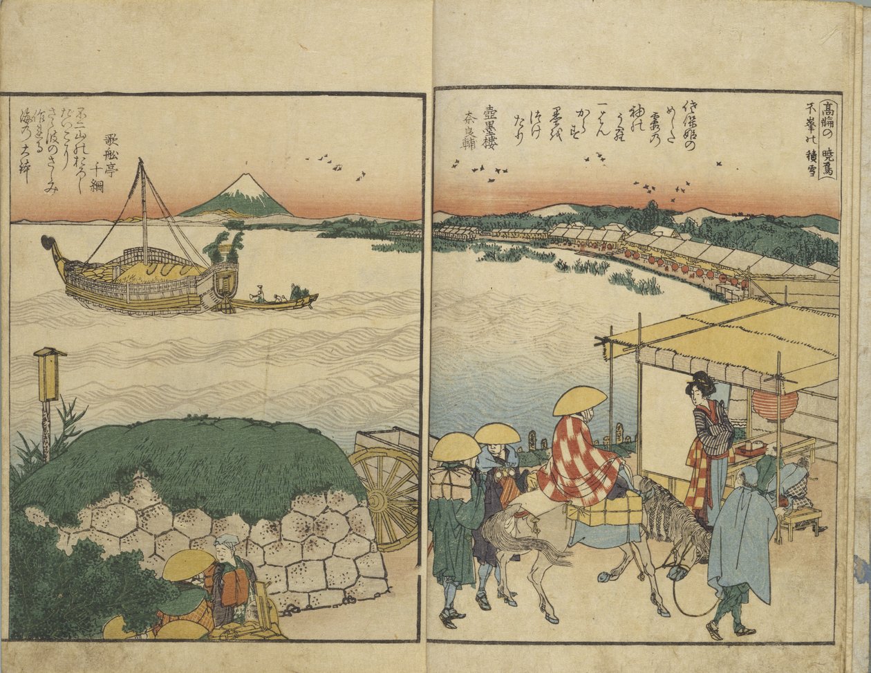 Libro illustrato con vedute delle due rive del fiume Sumida da Katsushika Hokusai
