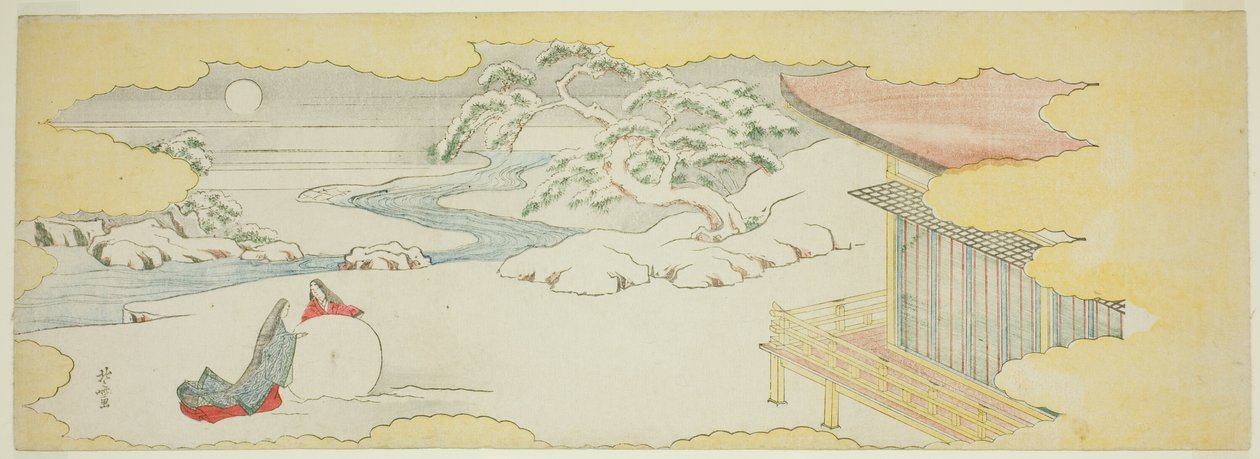 Illustrazione di La campanula (Asagao), capitolo 20 del Racconto di Genji (Genji monogatari) da Katsushika Hokusai
