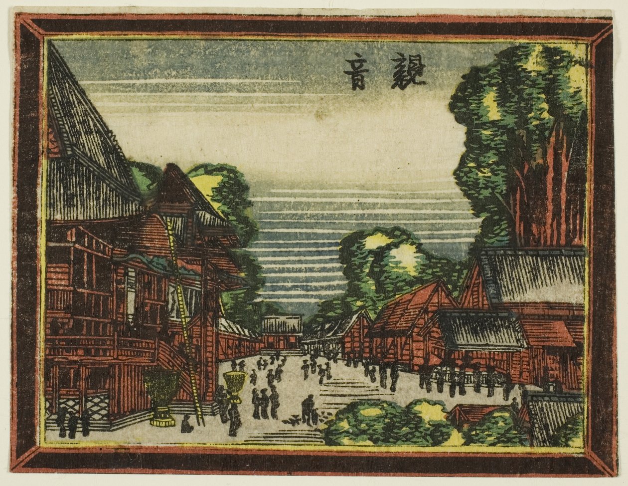 Tempio di Kannon (Kannon), dalla serie Immagini in stile olandese: Otto vedute di Edo (Oranda gakyo Edo hakkei) da Katsushika Hokusai
