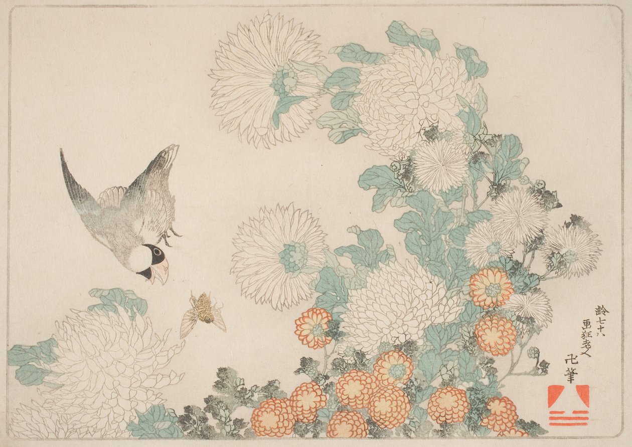 Kiku Ni Buncho Ni Kumabachi da Katsushika Hokusai