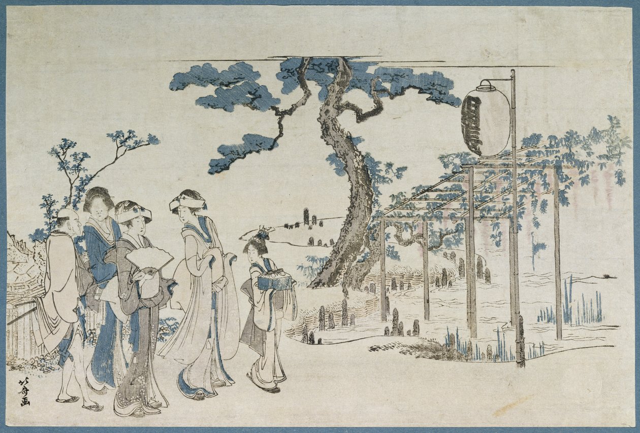 Donne che visitano i giardini di glicine a Kameido da Katsushika Hokusai