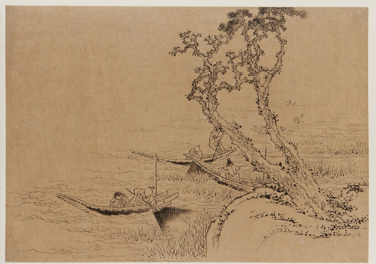Paesaggio: figure che pescano dalle barche, fine XVIII-inizio XIX secolo da Katsushika Hokusai