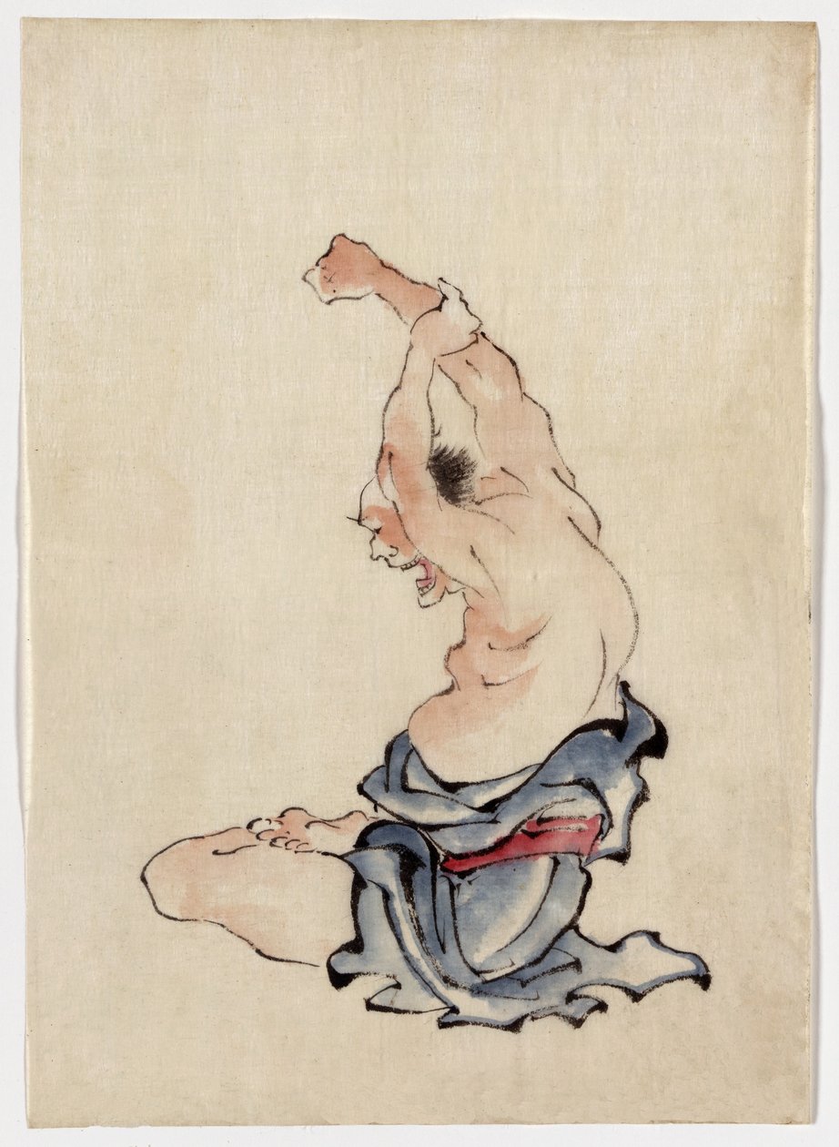 Uomo che si stira, pubblicato 1830-50 da Katsushika Hokusai