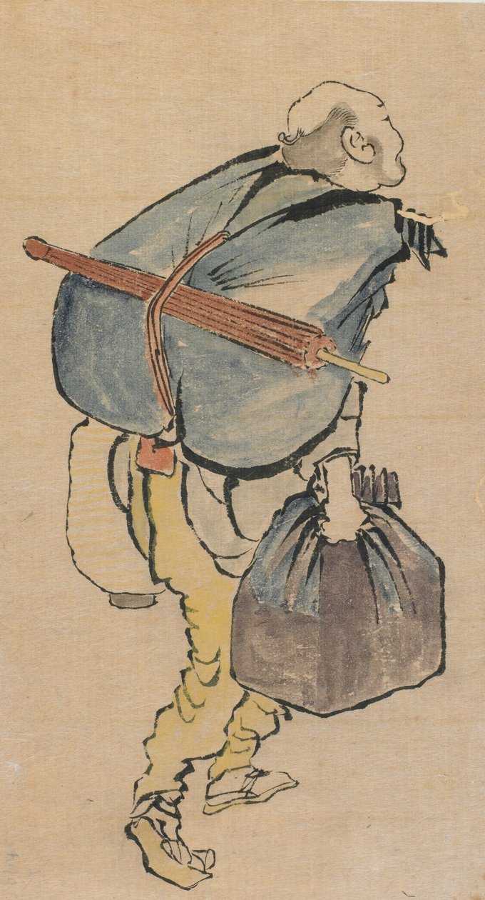 Uomo che porta uno zaino e una lanterna, fine XVIII-inizio XIX secolo da Katsushika Hokusai