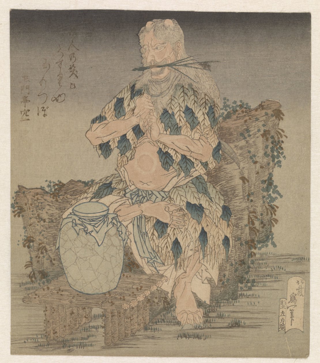 Uomo in abito di foglie da Katsushika Hokusai