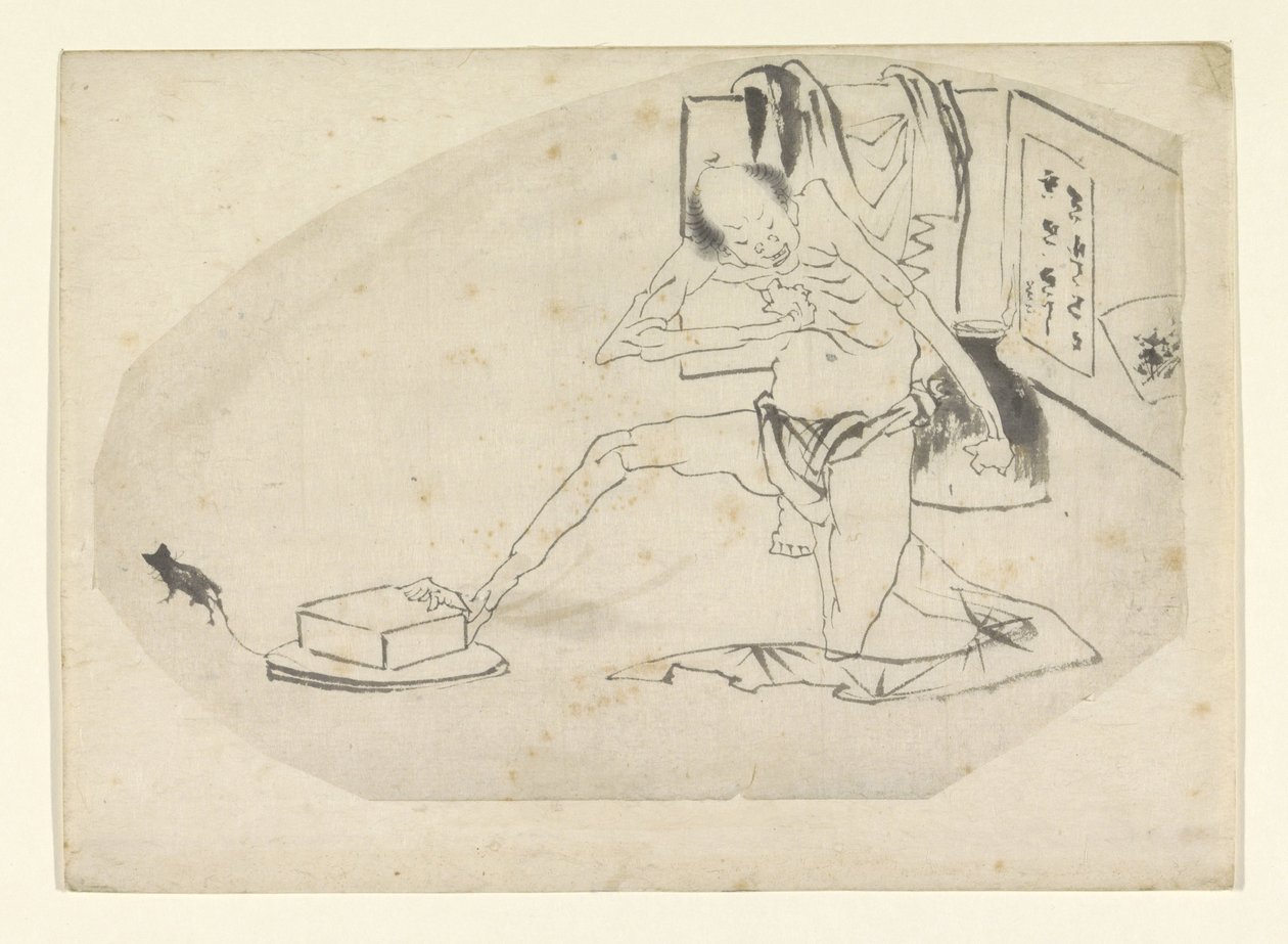 Uomo in perizoma, una scatola e un topo da Katsushika Hokusai
