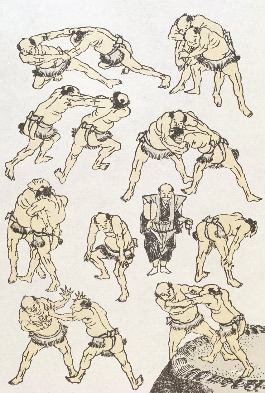 Manga: studi di gesti e posture di lottatori, pub. 1849 da Katsushika Hokusai