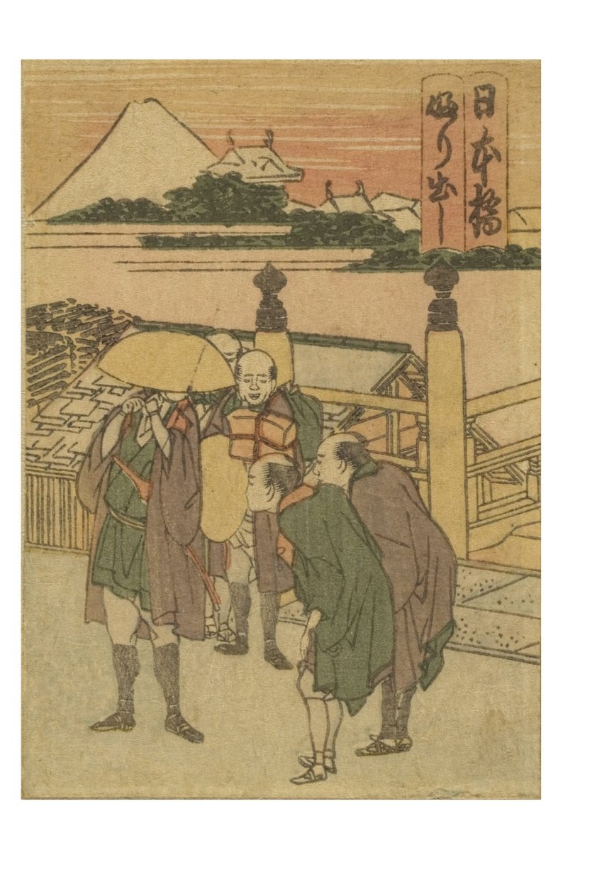 Stazione di Nihonbashi dalla serie 53 stazioni del Tokaido stampate a colori da Katsushika Hokusai