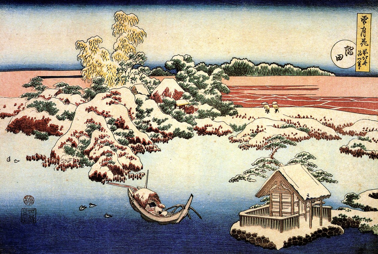 Paesaggio innevato sul fiume Sumida, Giappone da Katsushika Hokusai