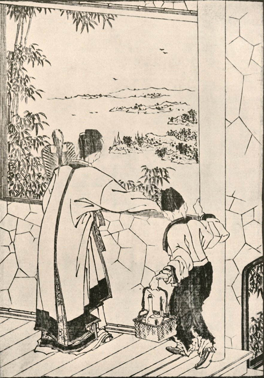 Persone che guardano fuori da una finestra da Katsushika Hokusai