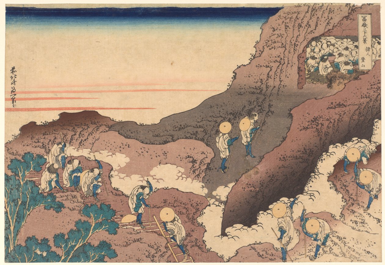 Pellegrini che salgono sulla vetta, dalla serie “Le trentasei vedute del Monte Fuji” da Katsushika Hokusai
