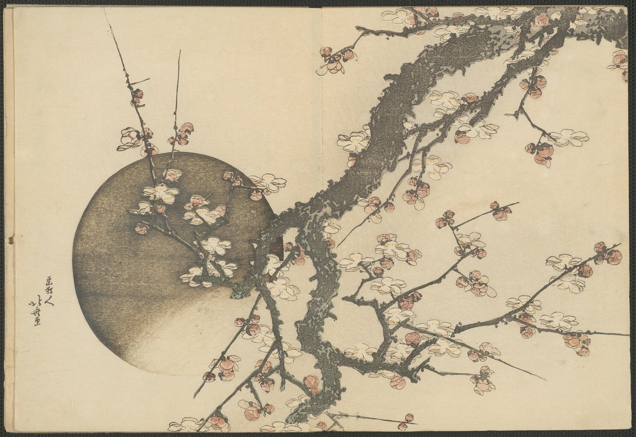 Fiori di prugno e luna dal libro Il Monte Fuji in primavera (Haru no Fuji) da Katsushika Hokusai