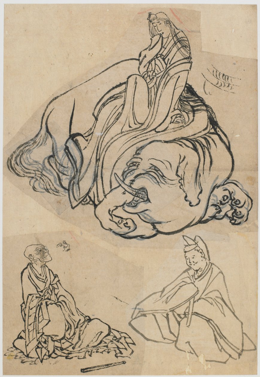 Schizzo preparatorio per La cortigiana Eguchi come il Bodhisattva Fugen da Katsushika Hokusai