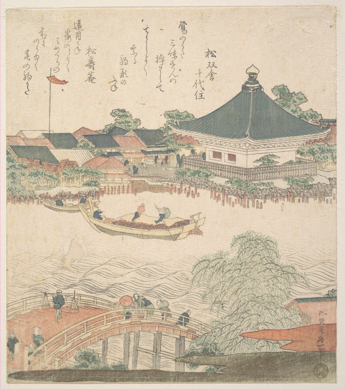 Scena fluviale con ponte in primo piano da Katsushika Hokusai