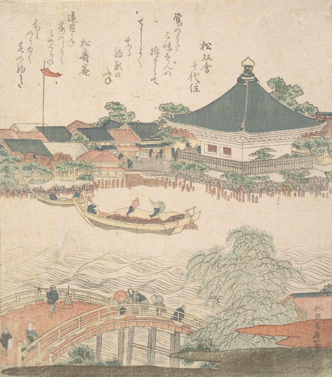 Scena fluviale con ponte in primo piano da Katsushika Hokusai