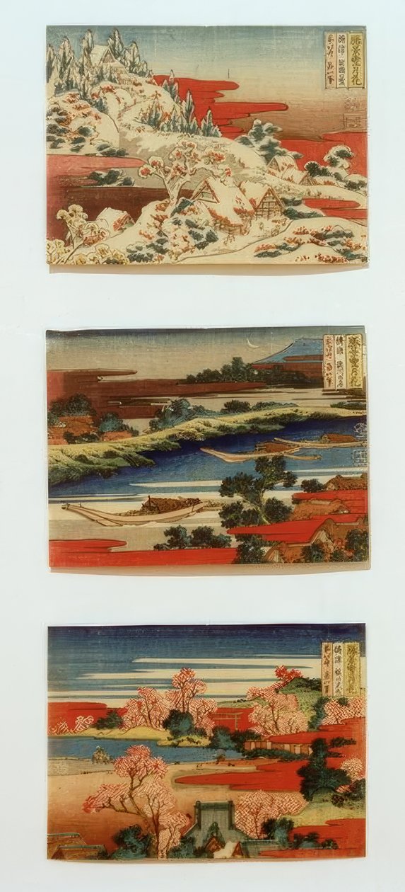 Neve, luna e fiori in bei paesaggi da Katsushika Hokusai