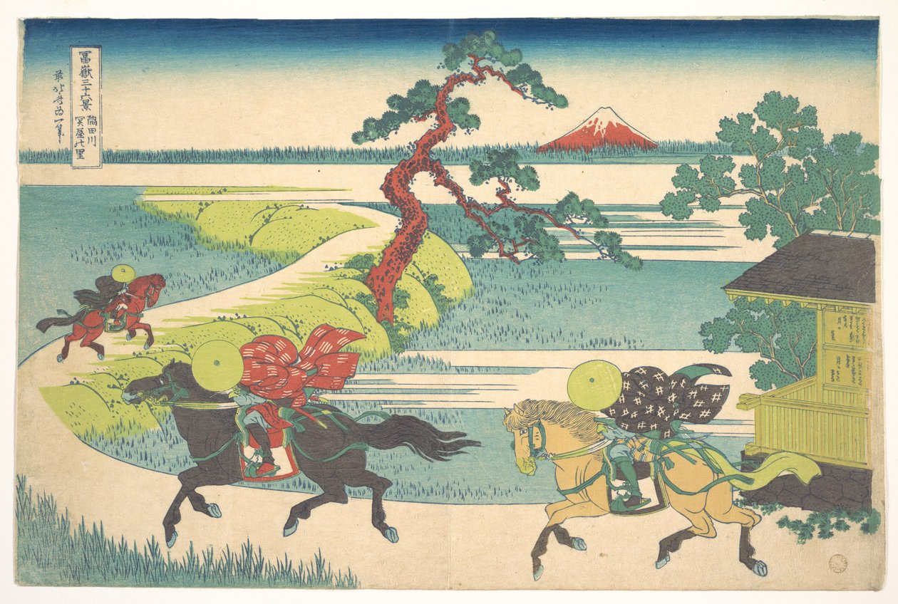 Il villaggio di Sekiya sul fiume Sumida (Sumidagawa Sekiya no sato), dalla serie “Le trentasei vedute del Monte Fuji” (Fugaku sanjūrokkei) da Katsushika Hokusai