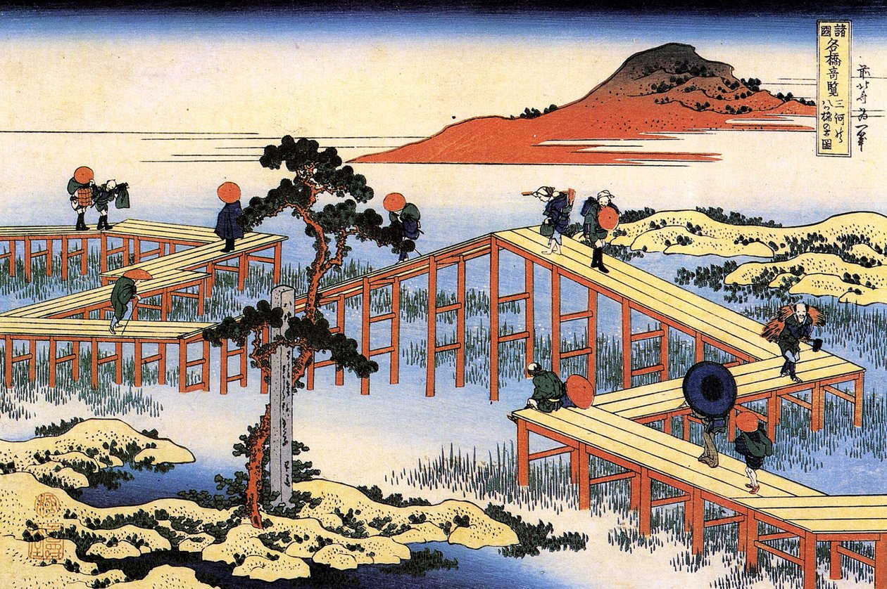Serie di vedute notevoli di ponti di diverse province: il ponte di Yatsuhashi nella provincia di Mikawa, Giappone da Katsushika Hokusai