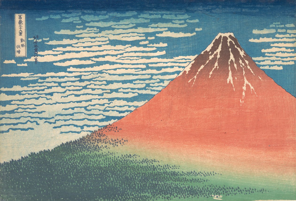 Vento del Sud, Cielo Limpido Gaifu kaisei, anche noto come Fuji Rosso, dalla serie Trenta..., ca. 1830-32 da Katsushika Hokusai