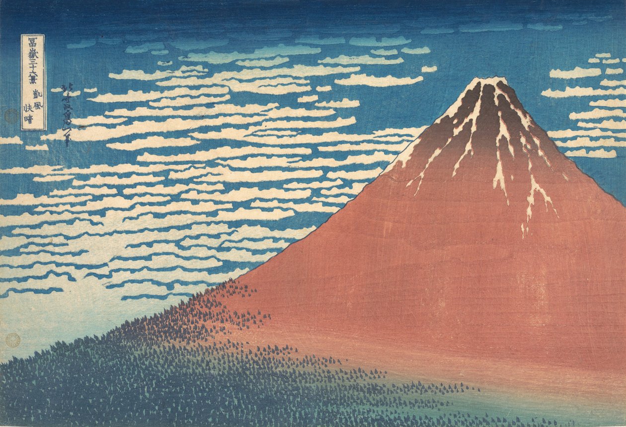 Vento del Sud, Cielo Sereno Gaifu kaisei, noto anche come Fuji Rosso, dalla serie Trenta..., ca. 1830-32 da Katsushika Hokusai
