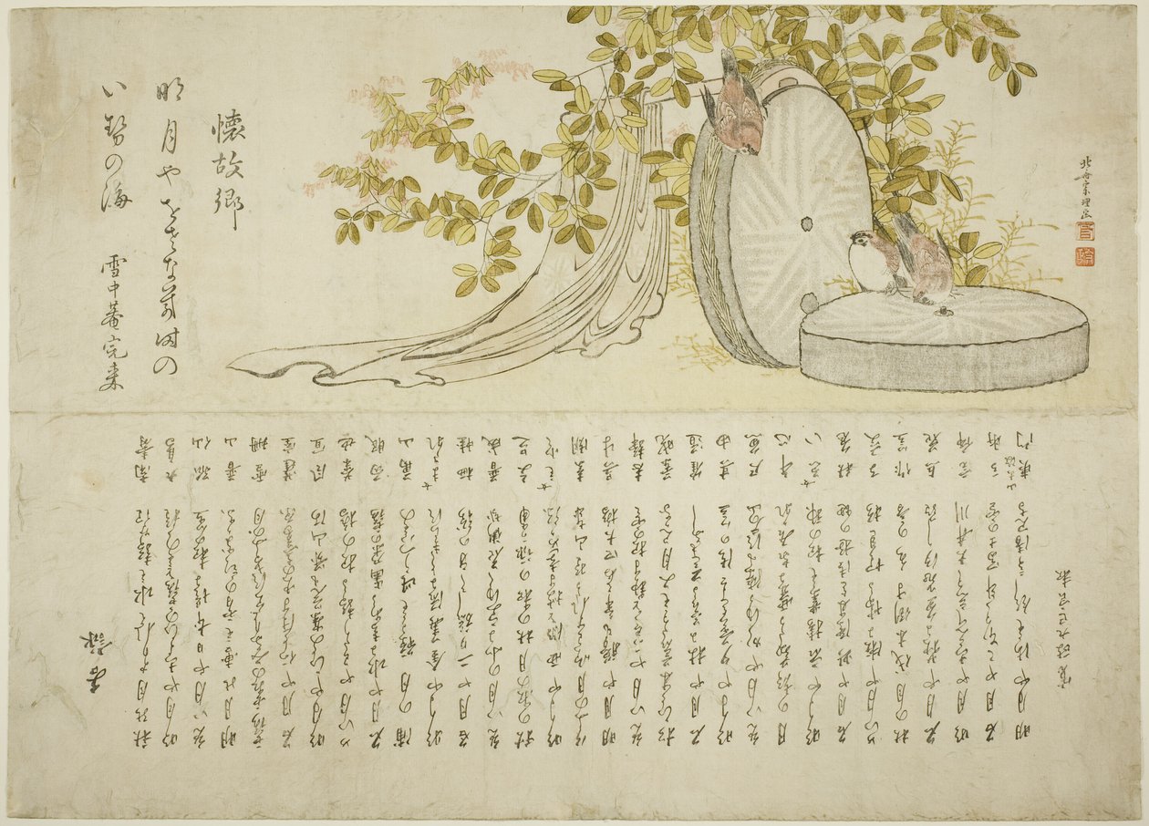 Passeri su macine con cespugli di Hagi da Katsushika Hokusai