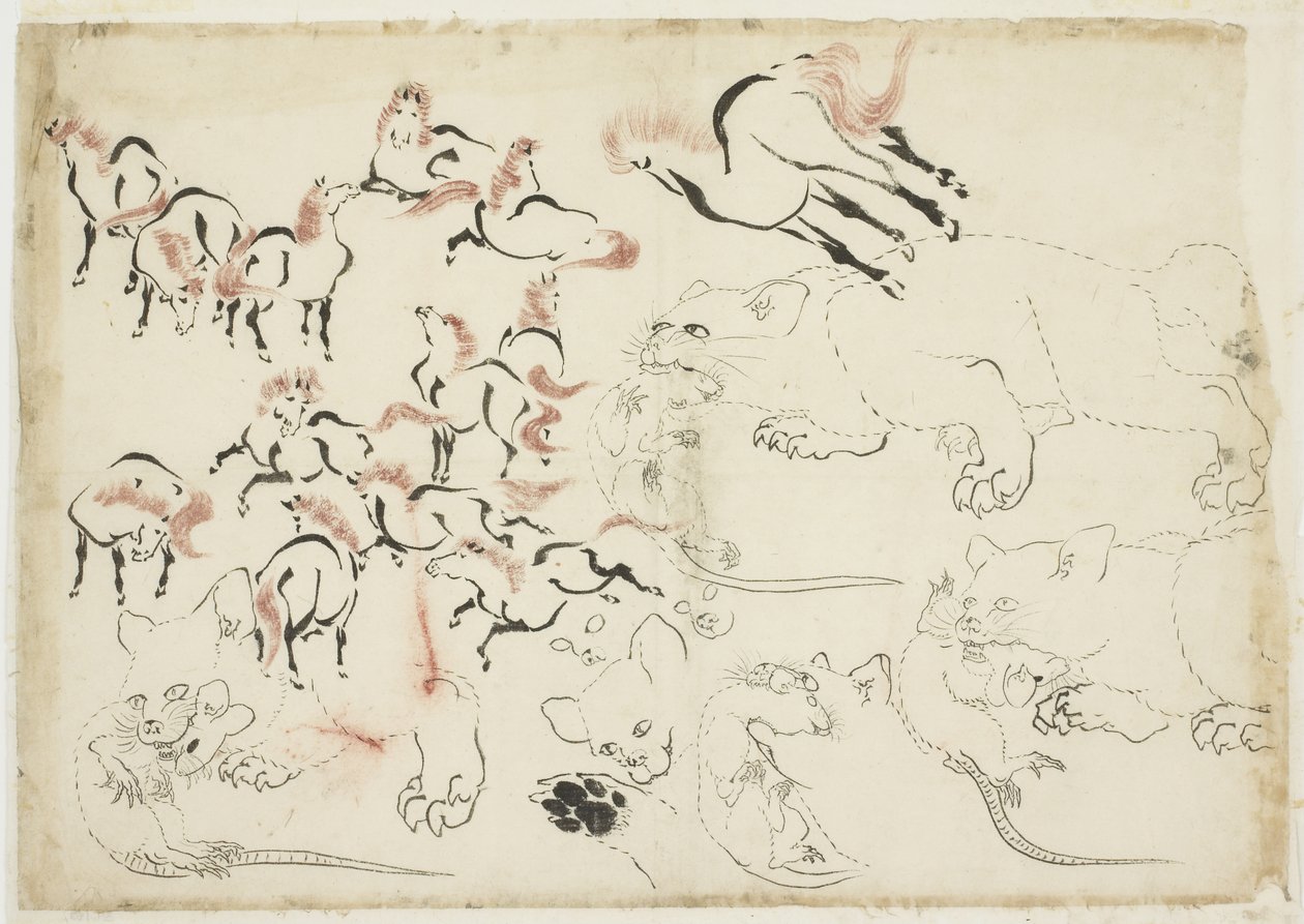 Studi di cavalli, gatti e ratti (da "Hokusai Manga"), c.1815-1849 da Katsushika Hokusai