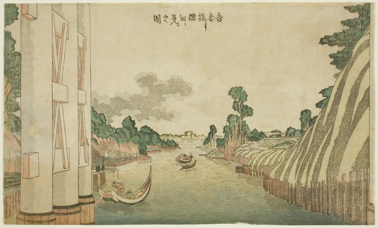 Il fiume Sumida visto dal ponte Azuma (Azumabashi yori Sumida wo miru no zu), da un gruppo di paesaggi in stile occidentale da Katsushika Hokusai