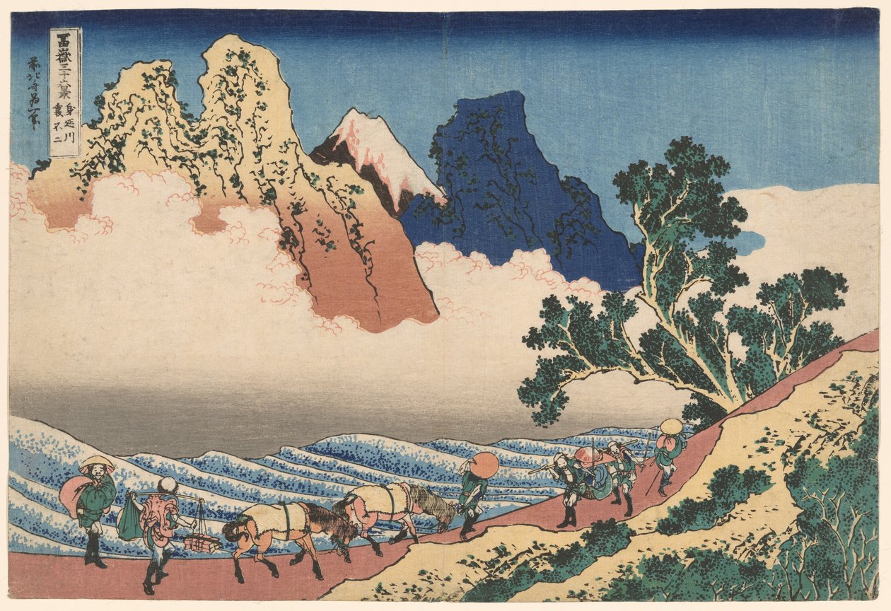 Il retro del Monte Fuji visto dal fiume Minobu (Minobugawa Urafuji), dalla serie Trenta-Six Views of Mount Fuji (Fugaku sanjurokkei) da Katsushika Hokusai