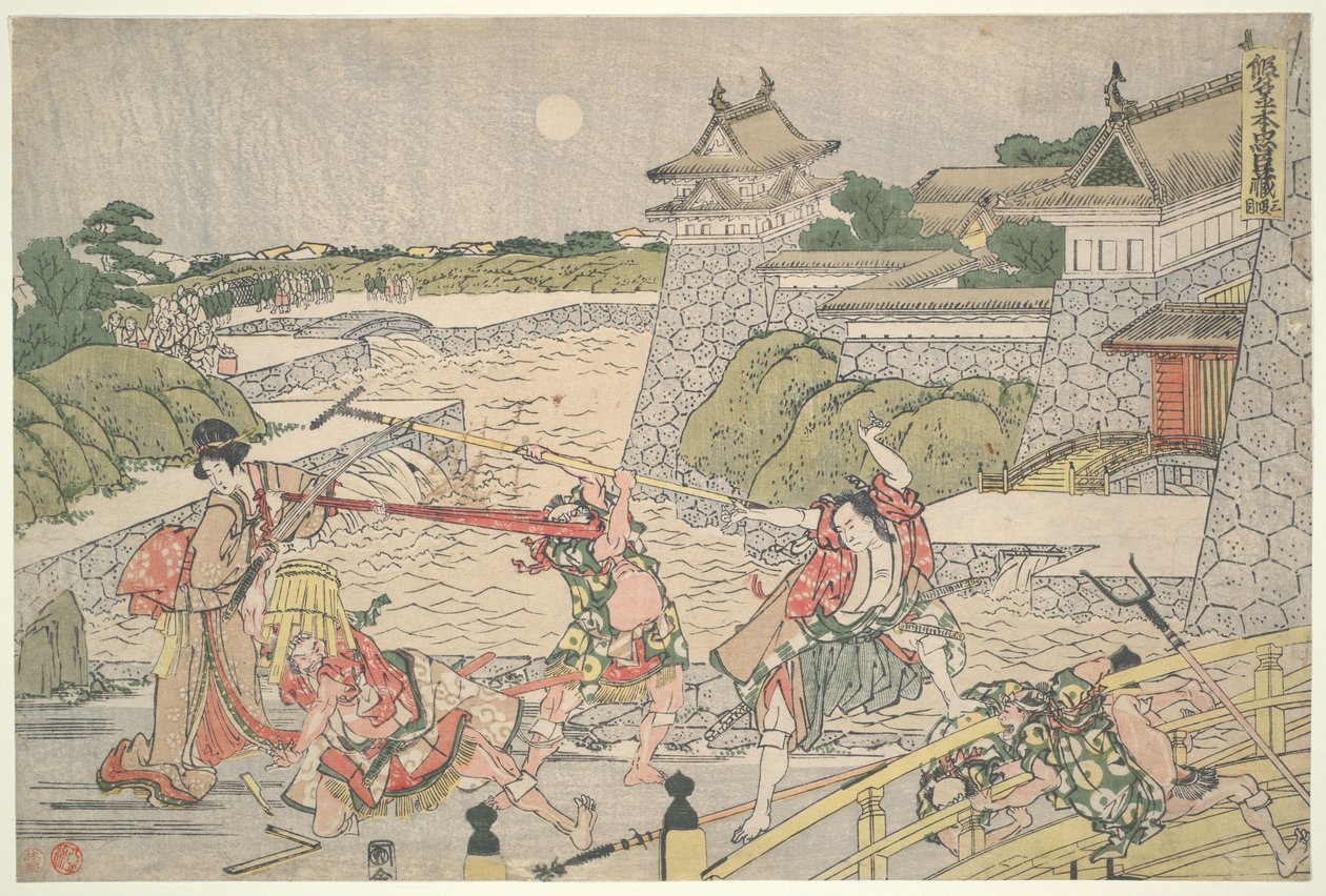 La Lega Leale dei Quarantasette Ronin (Chūshingura),  Atto III: Kampei viene attaccato da Bannai e dai suoi uomini da Katsushika Hokusai