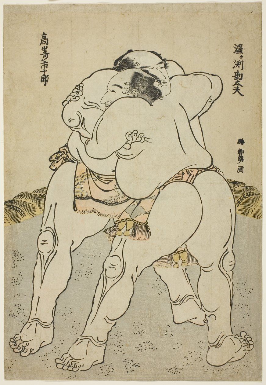 I lottatori di sumo Uzugafuchi Kandayu e Takasaki Ichijuro da Katsushika Hokusai