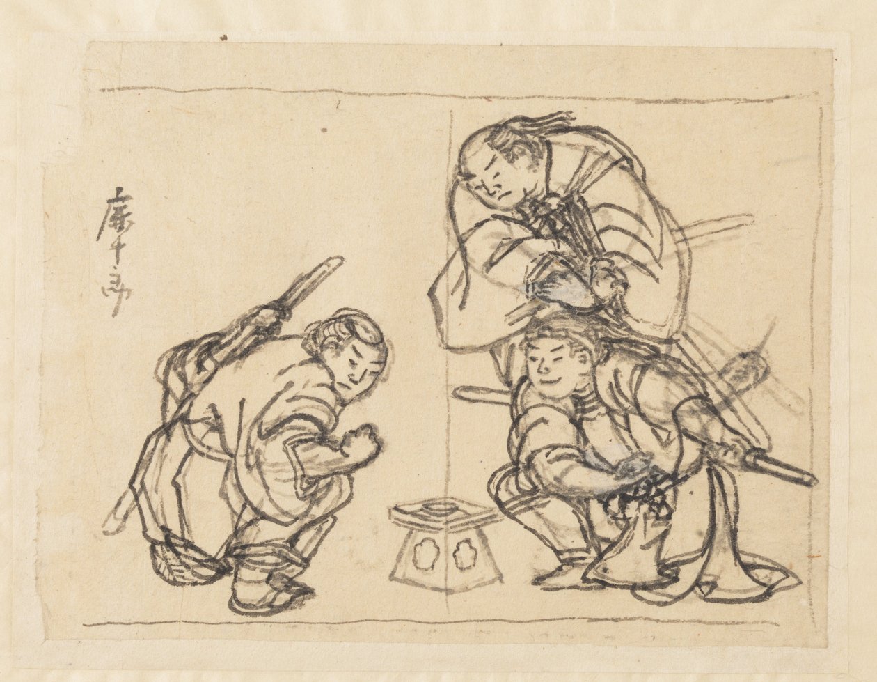 Tre uomini con un vassoio da Katsushika Hokusai