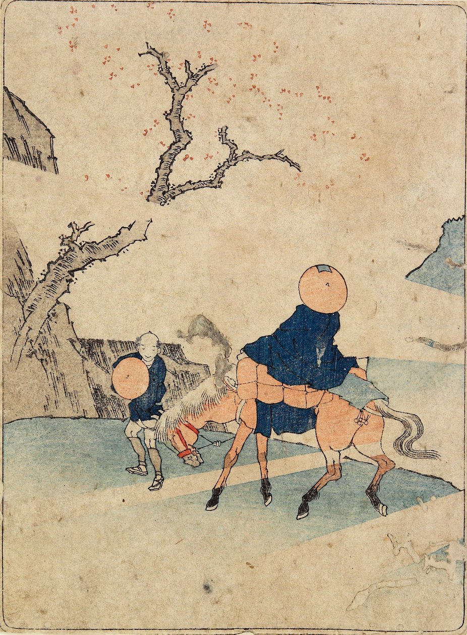 Viaggiatore a cavallo sotto un ciliegio in fiore da Katsushika Hokusai