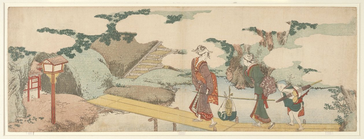 Due donne e un ragazzo sul lungomare da Katsushika Hokusai